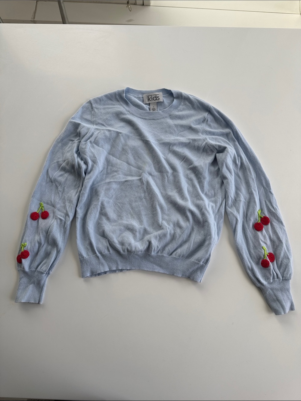 🍒 AUTUMN CASHMERE KIDS Cotton Crochet Cherry Ballon Sleeve sweater, size 12